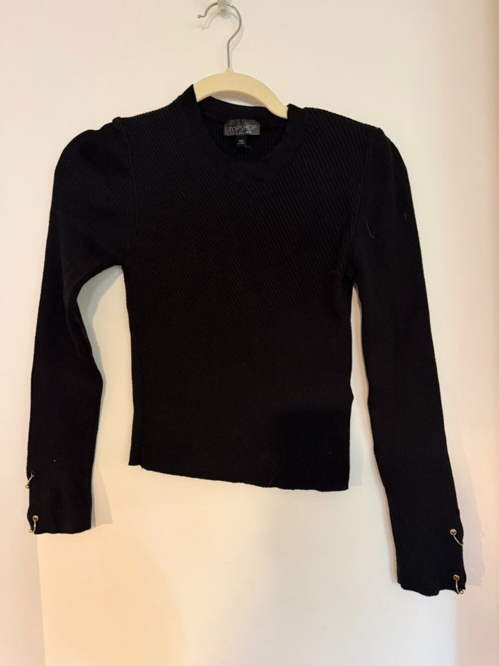 Topshop Black Long-Sleeve Top with Gold Detail - Sz 6